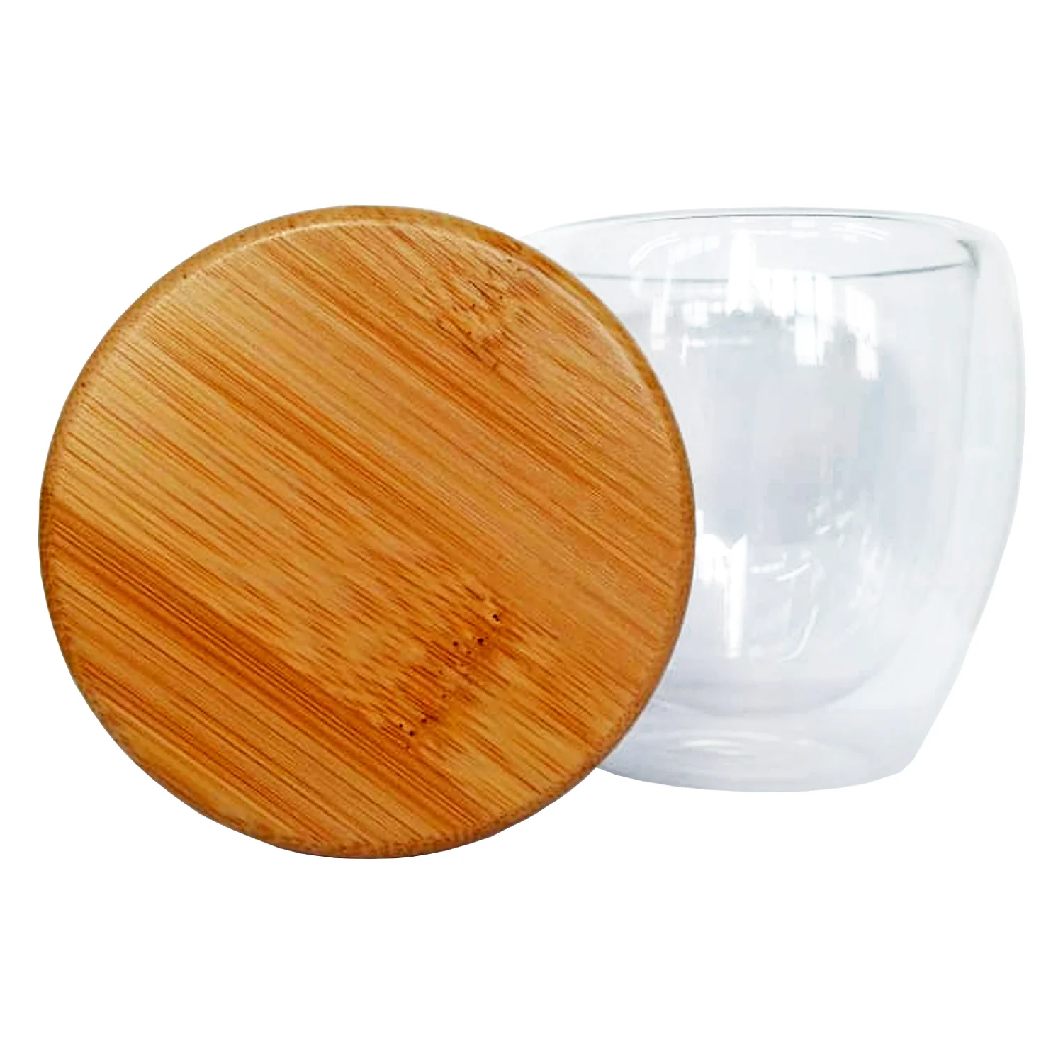 Vaso de vidrio doble pared con tapa de bamboo M7