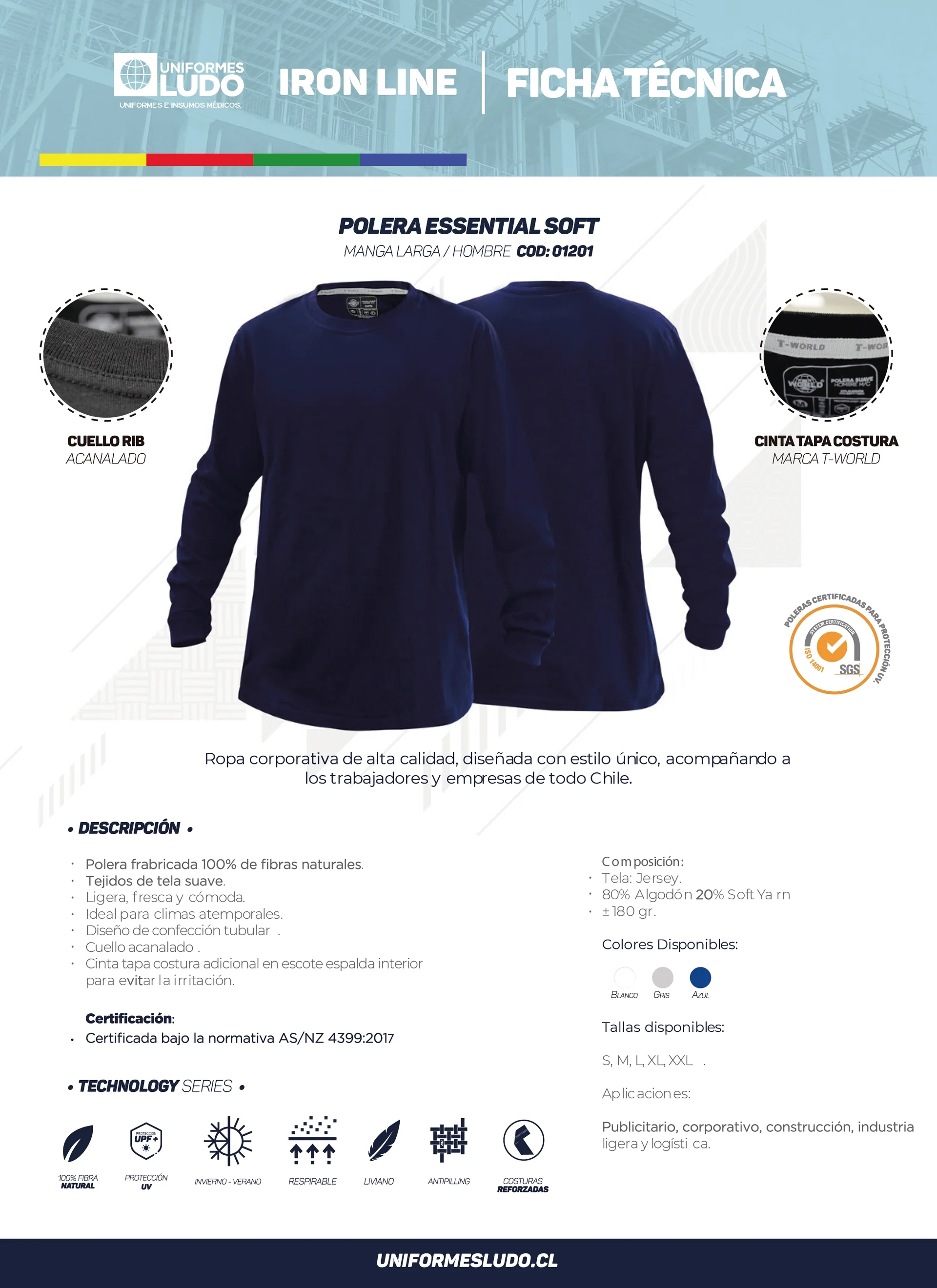 Polera essential soft manga larga hombre