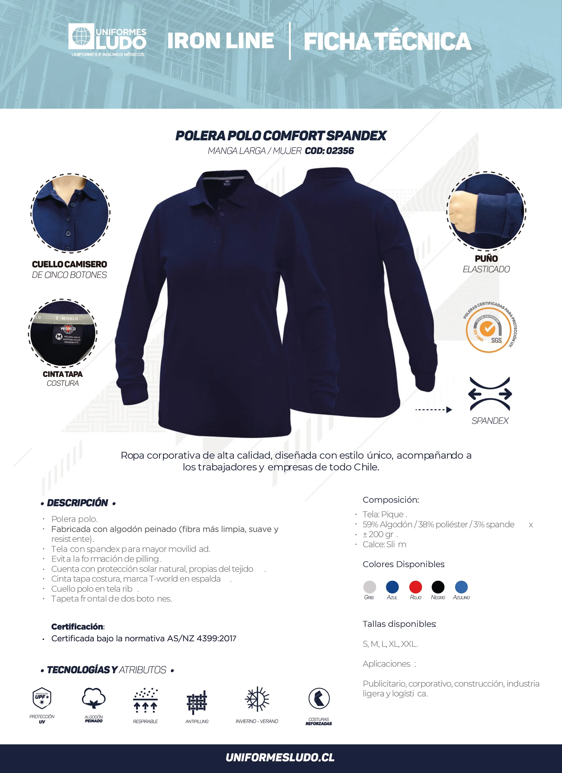 Polera polo comfort spandex manga larga mujer