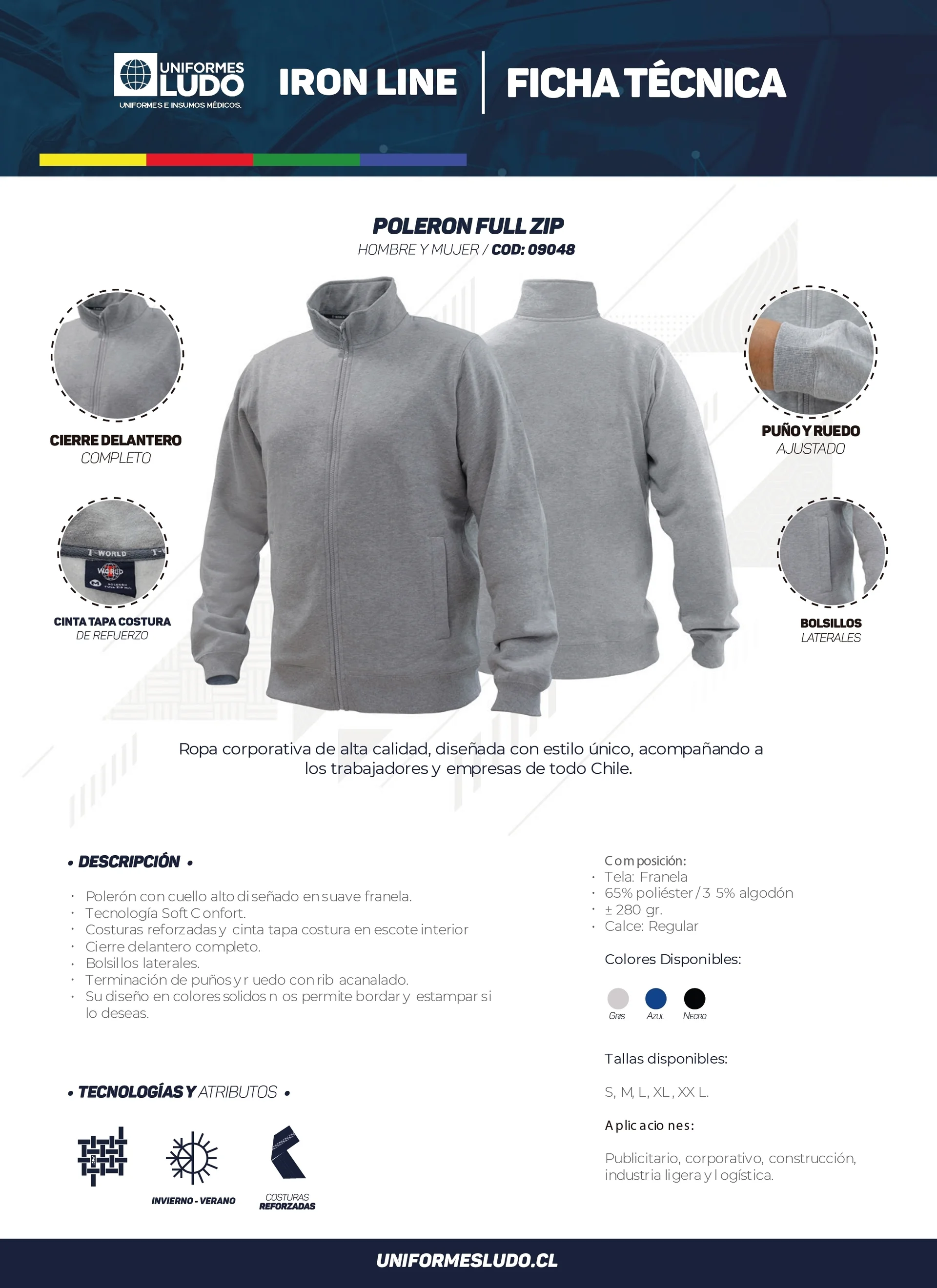 Polerón Full Zip Manga Larga Unisex