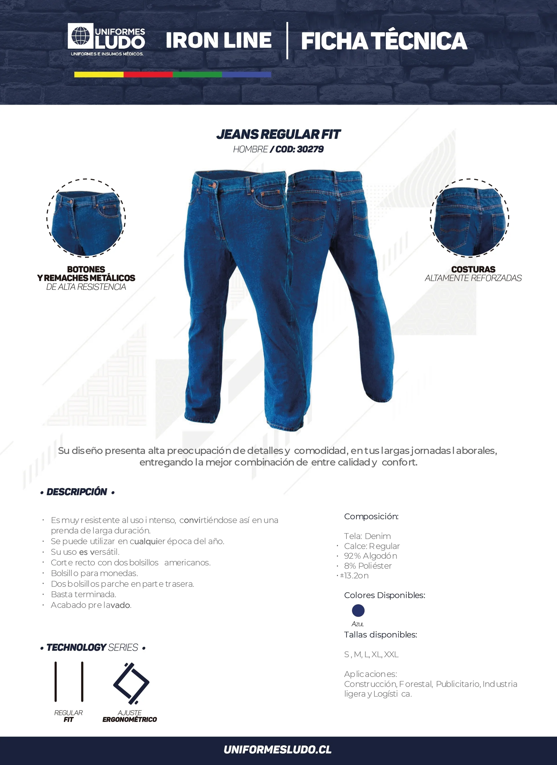 Pantalón Jeans Basic 5 Bolsillos Hombre