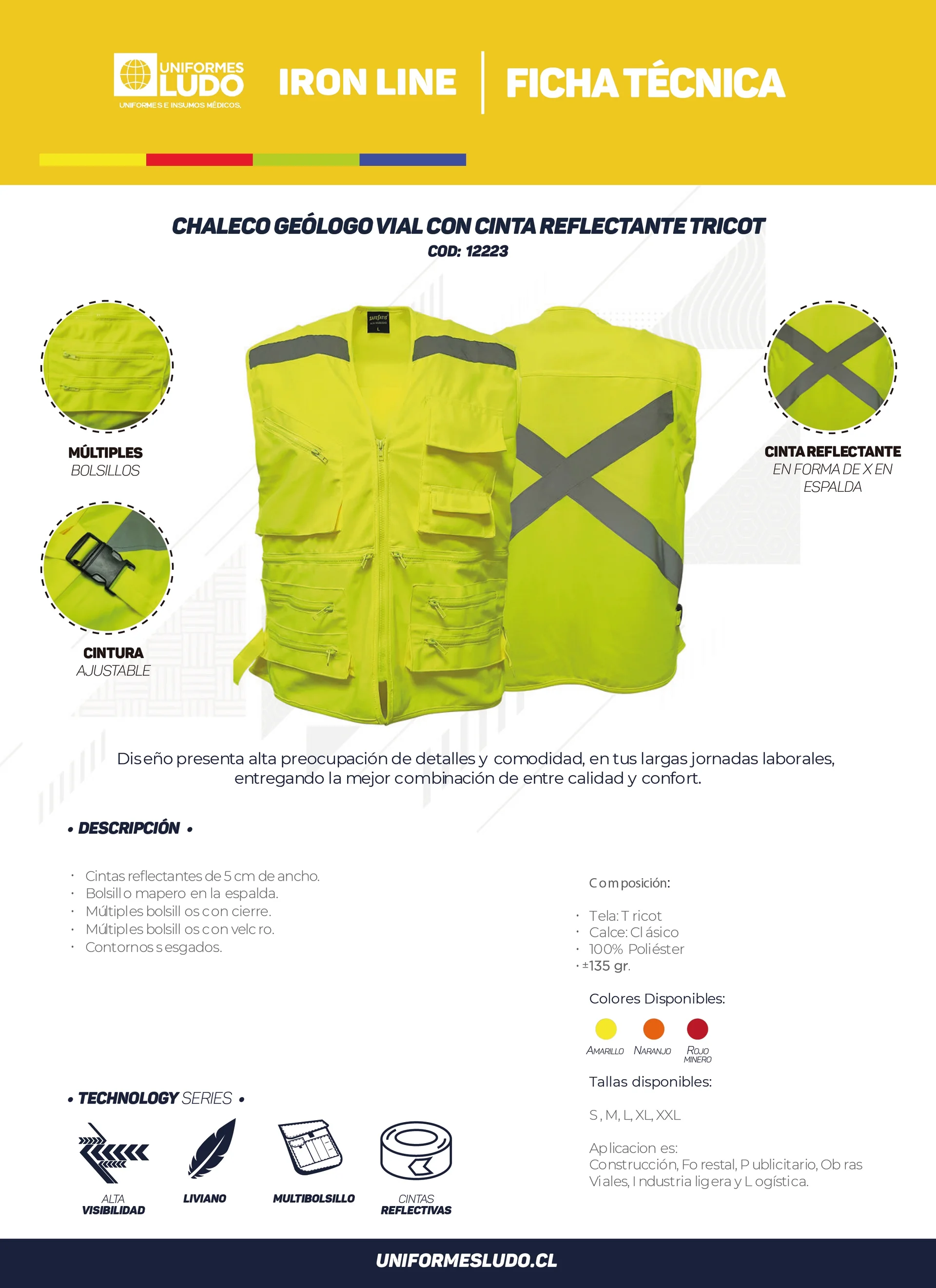 Chaleco Vial Multiuso Con Cinta Reflectante Tricot