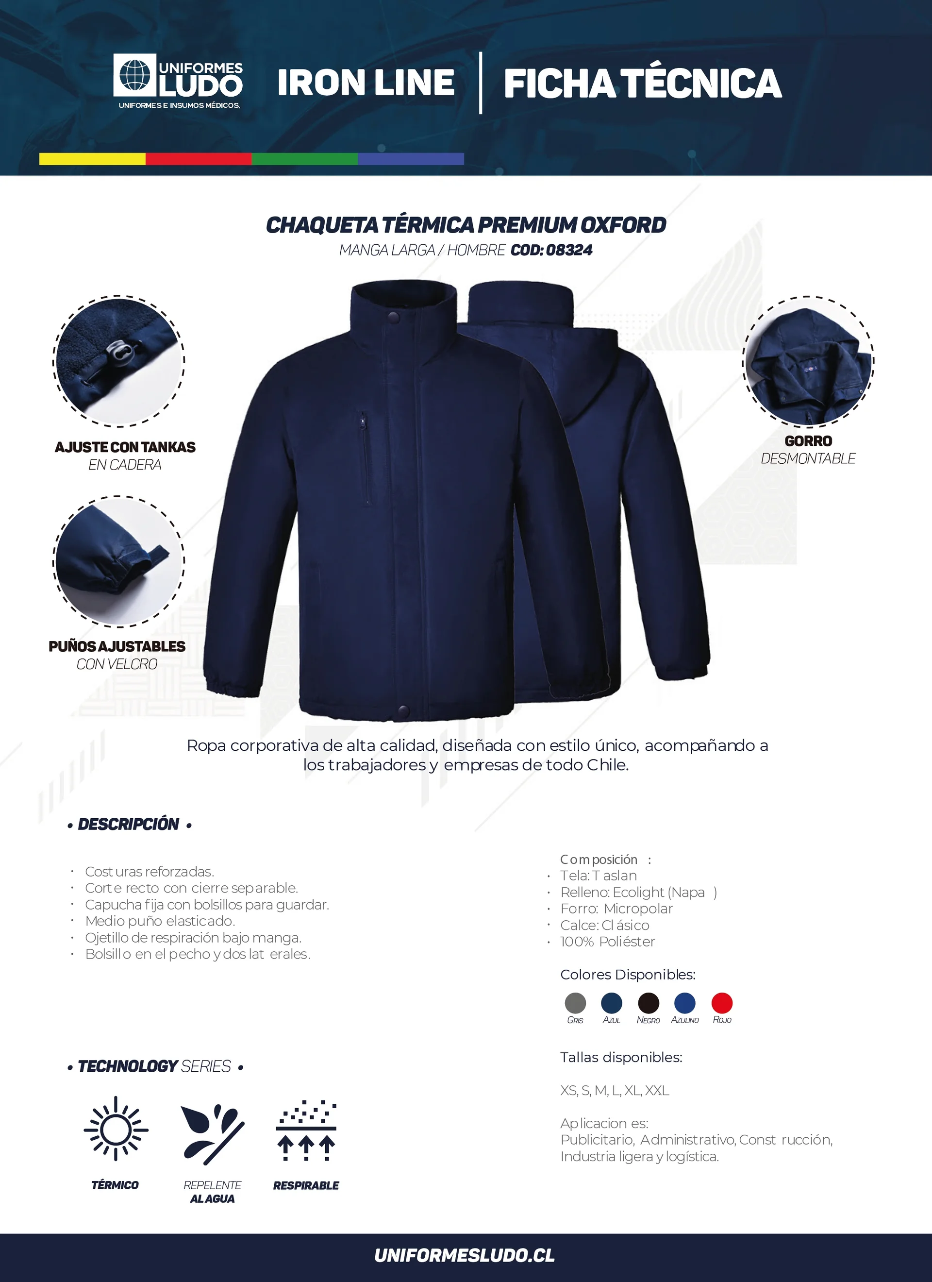 Chaqueta Térmica Premium Oxford Manga Larga Hombre