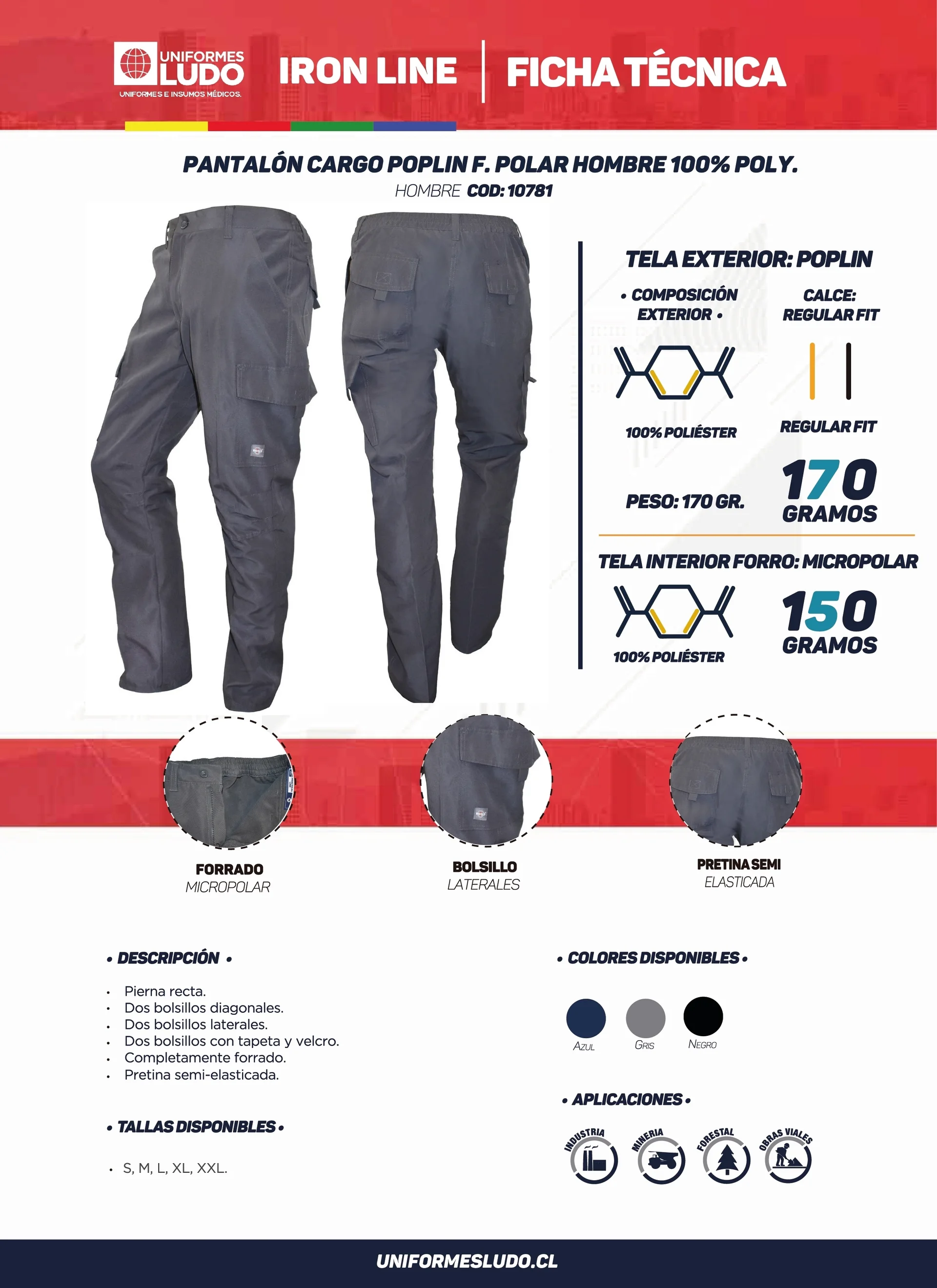Pantalón Cargo Poplin Forro Polar Hombre