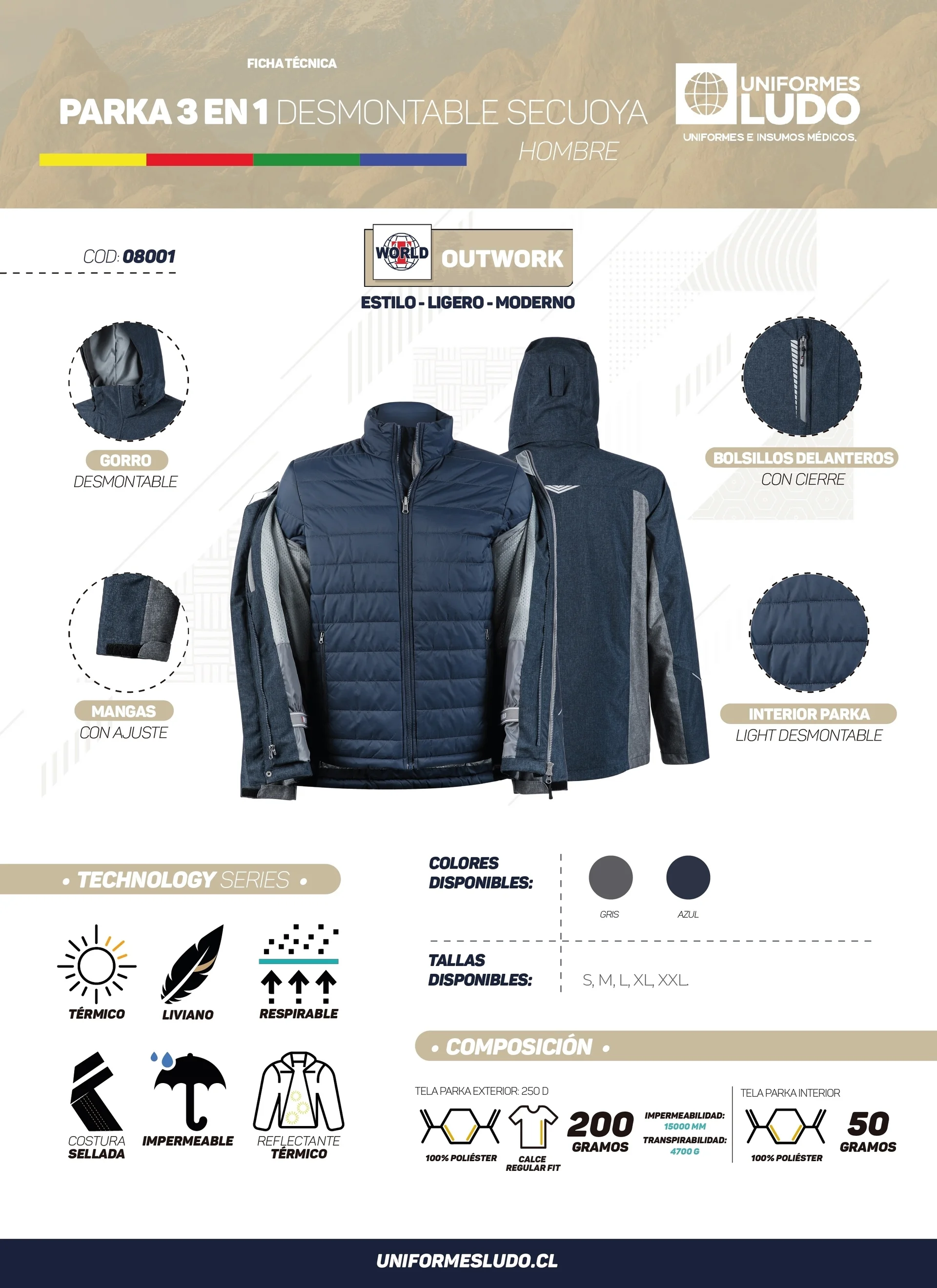 Parka Secuoya 3 En 1 Desmontable Hombre