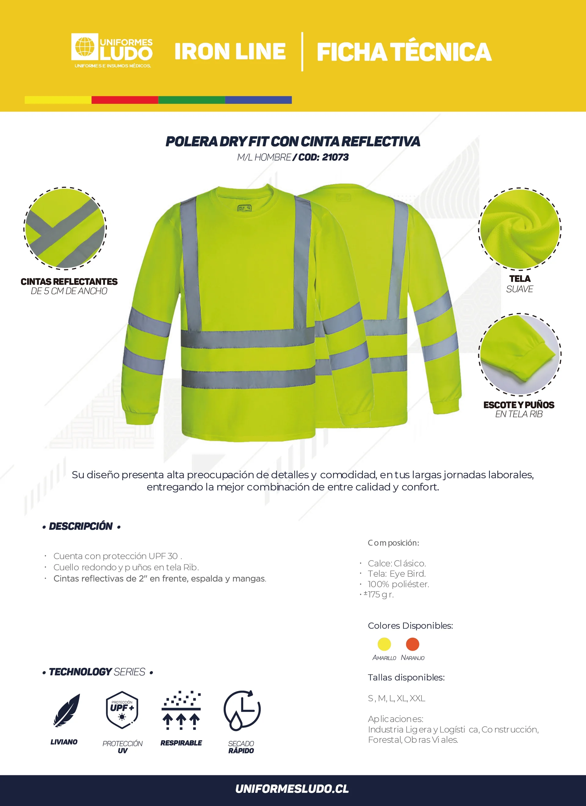 Polera dry fit manga larga con cinta reflectiva