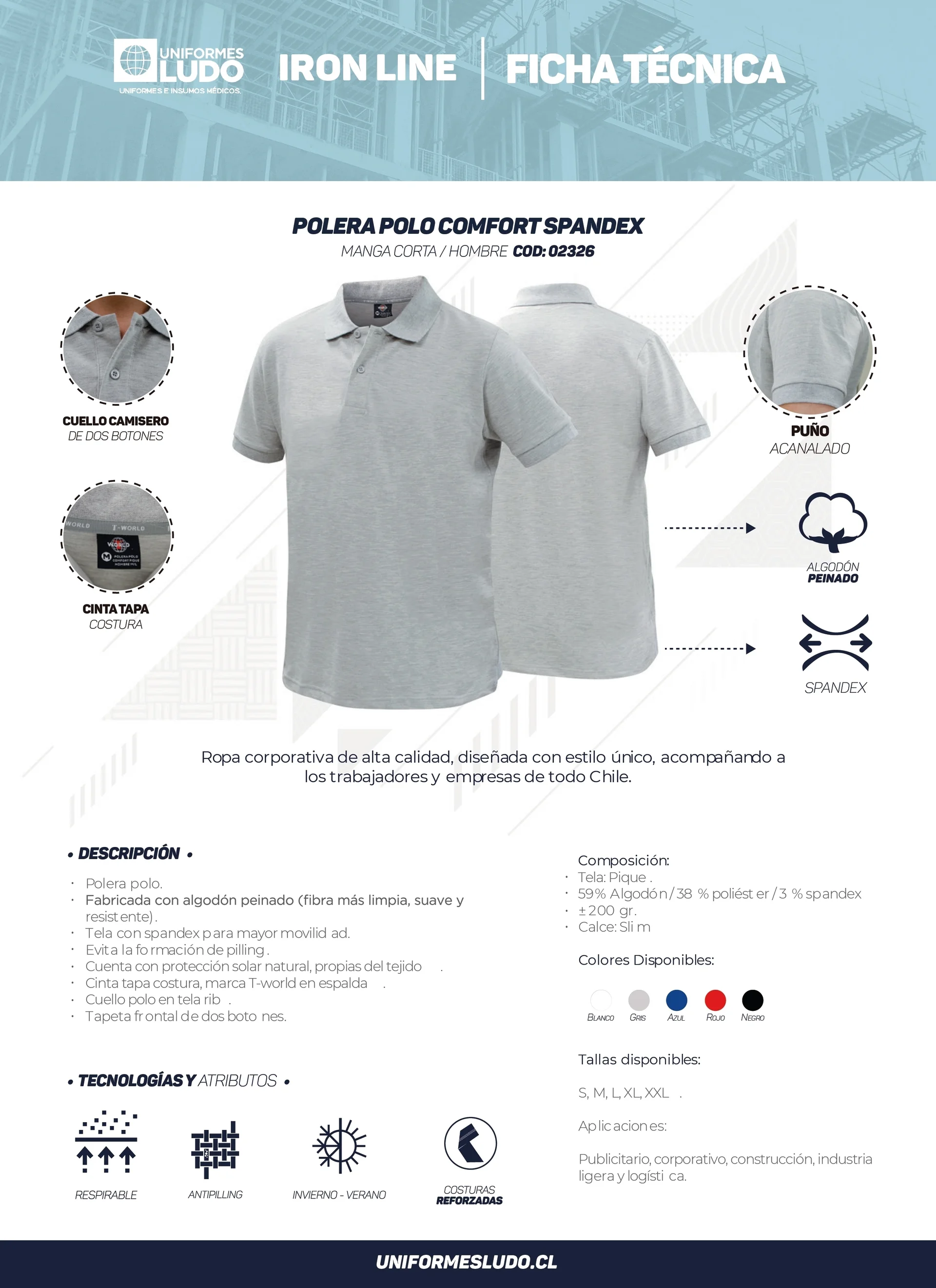 Polera polo comfort spandex manga corta hombre