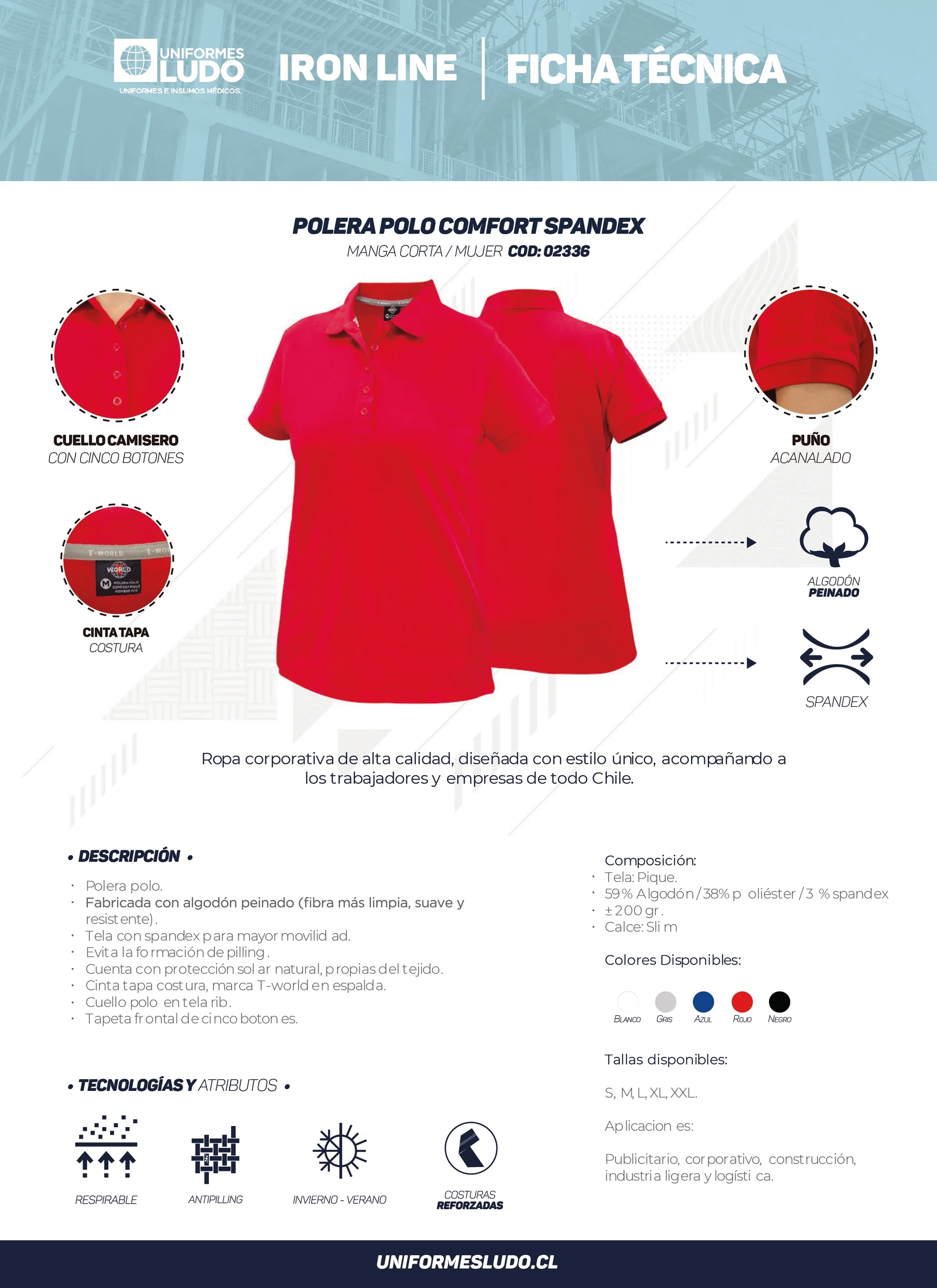 Polera polo comfort spandex manga corta mujer