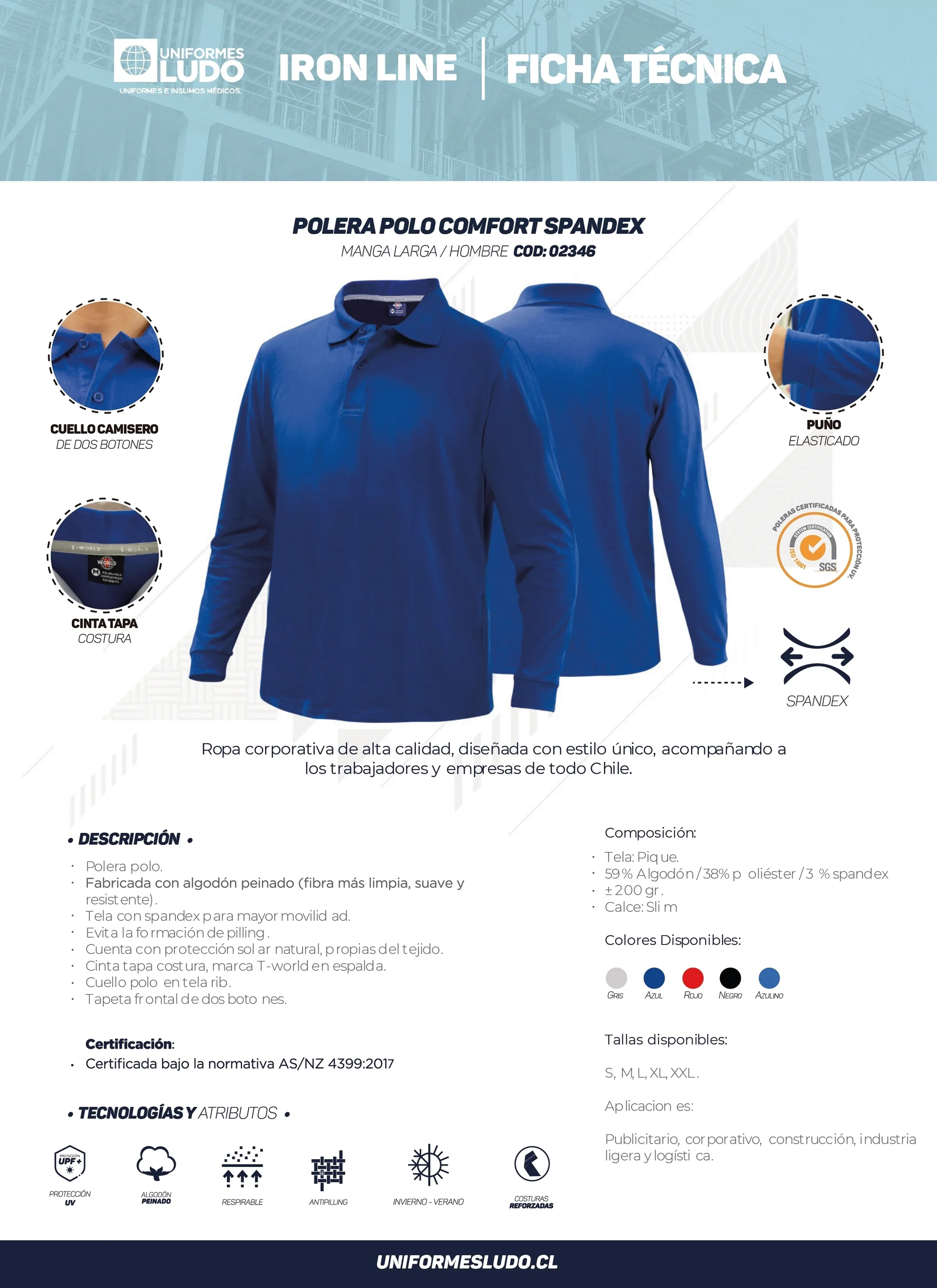 Polera polo comfort spandex manga larga hombre