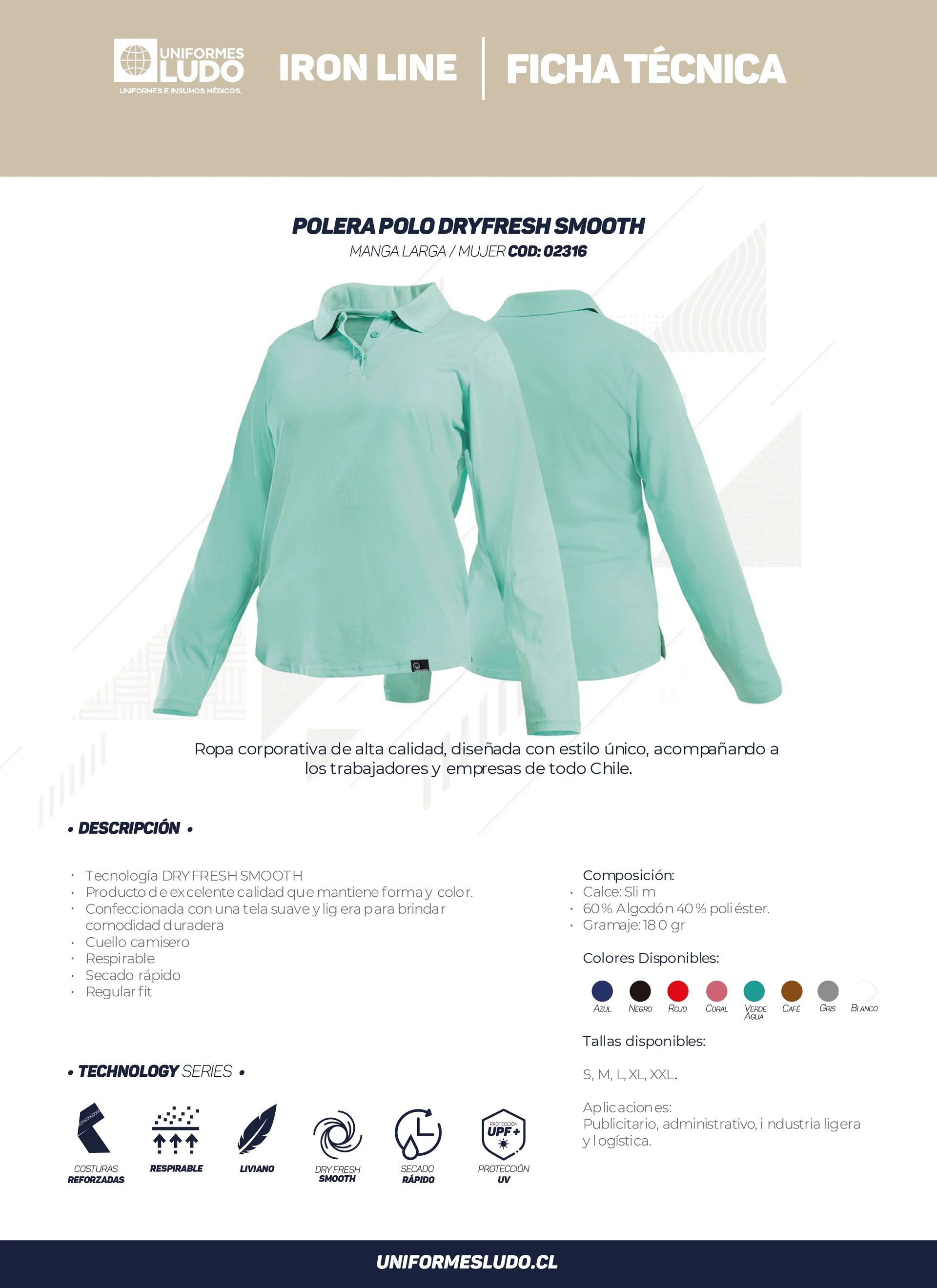 Polera polo dryfresh smooth manga larga mujer