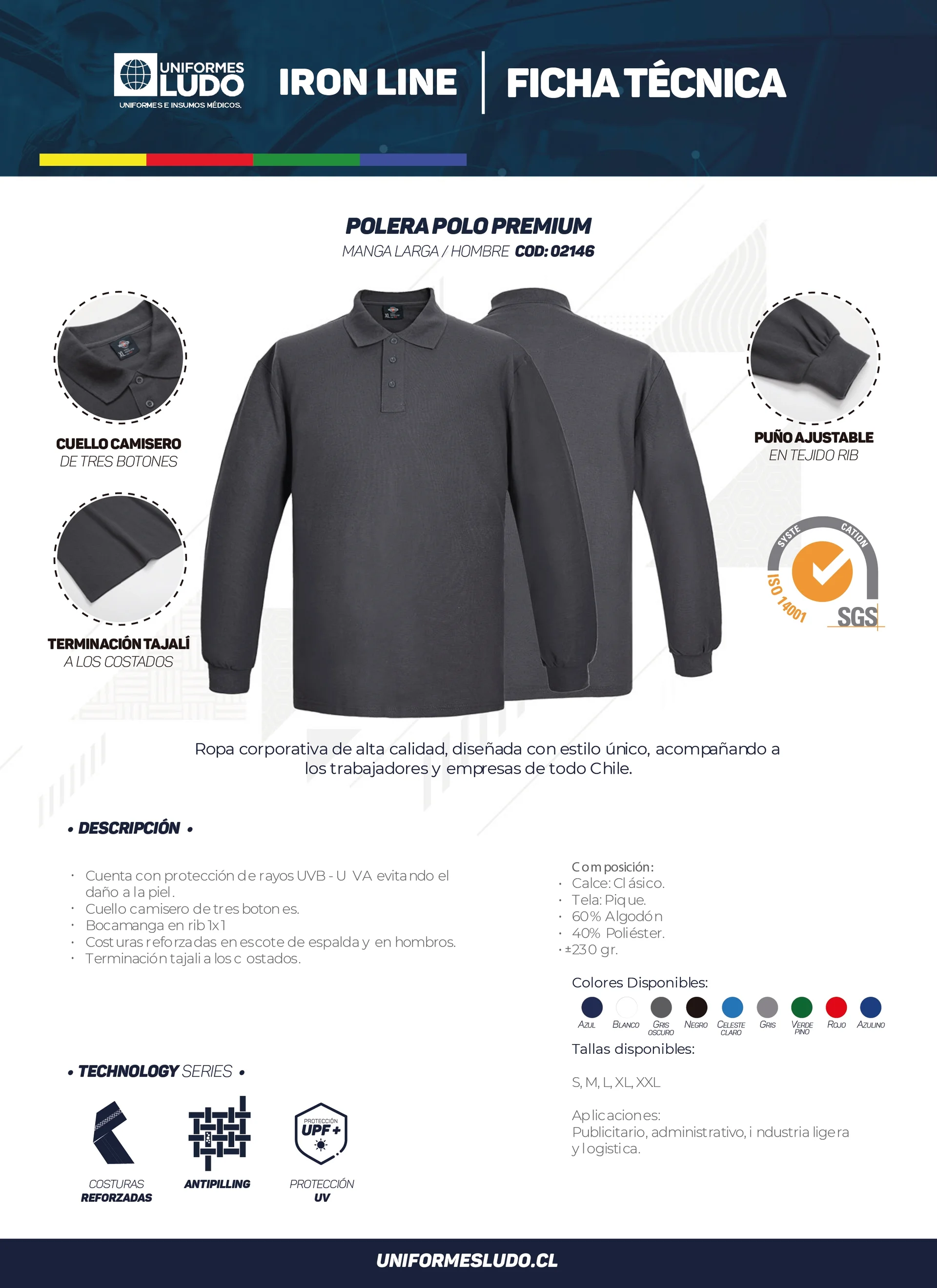 Polera polo manga larga hombre premium