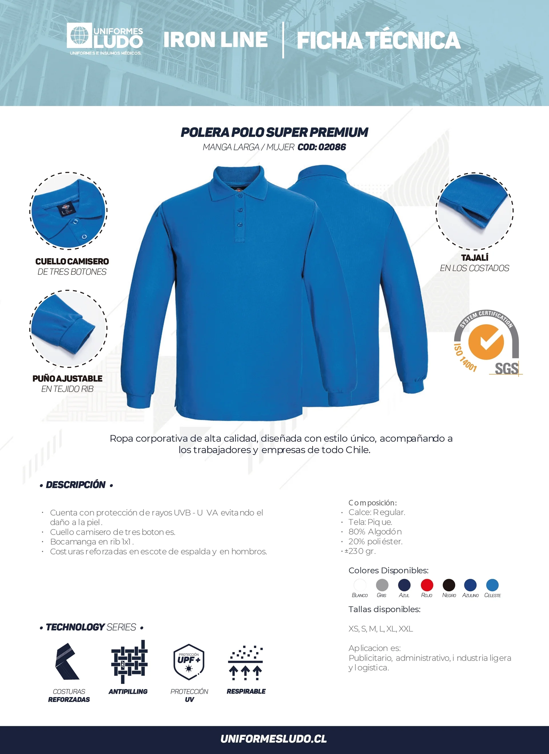 Polera polo manga larga mujer super premium